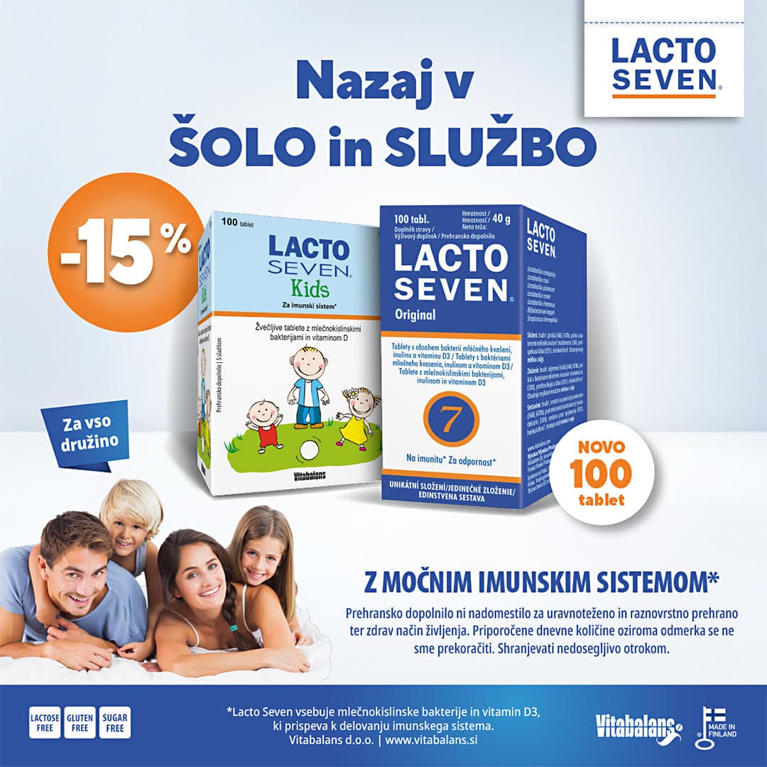 Akcija Lacto Seven: 15 % popust na Original in Kids, 100 tablet